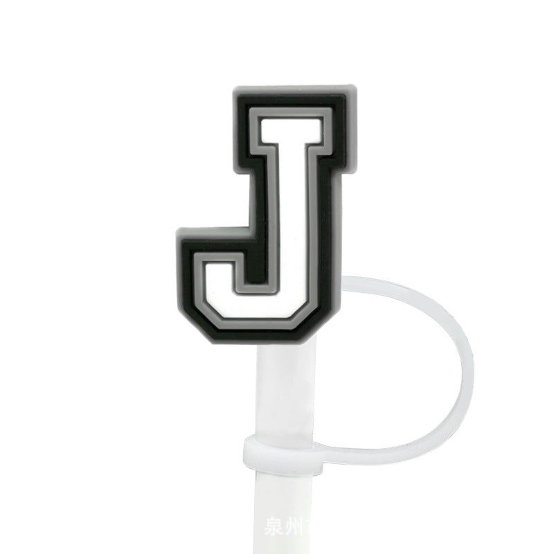Wholesale of 10pcs Black and White English Letters Silicone Straw Sets